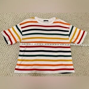 Brandy Melville Short-Sleeved Tee w/Rainbow-Colored Stripes